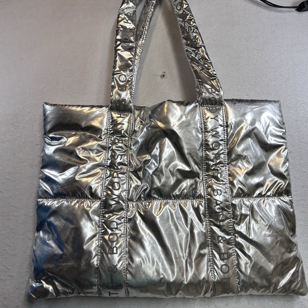 Bath And Body Works Silver Puffer Tote Bag Good Condition